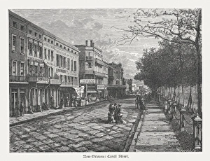Canal Street in New Orleans, wood engraving, published in 1880 Canal Street in New Orleans, wood engraving, published in 1880