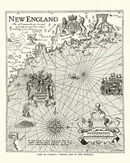 Captain John Smiths map of New England, 17th Century Captain John Smiths map of New England, 17th Century