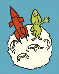 Alien and Rocket in Outer Space Print
