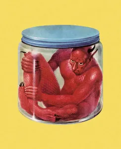 Colored Background Illustration Prints: Devil in Jar