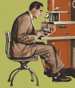 One Person Sitting Prints: Man Working at a Control Panel