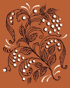 Vintage Floral Illustrations Prints: Orange Leaf and Berry Pattern