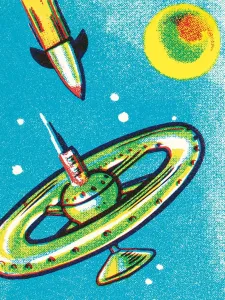 Blue Background Illustrations Prints: Rocket