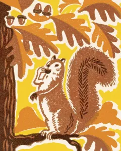 Vintage Wildlife Illustrations Prints: Squirrel in a Tree