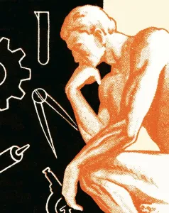 Black Background Illustration Prints: The thinker