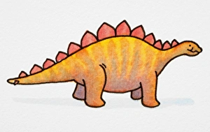 Cartoon, orange dinosaur with red spikes, side view Cartoon, orange dinosaur with red spikes, side view