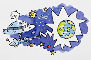 Cartoon of spaceship firing laser at Earth Cartoon of spaceship firing laser at Earth