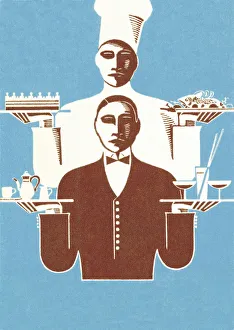 Chef and Waiter Holding Trays Chef and Waiter Holding Trays