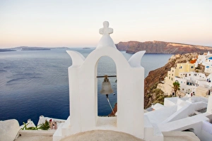 Church bell tower in Oia village, Santorini, Cyclades, Greece Church bell tower in Oia village, Santorini, Cyclades, Greece