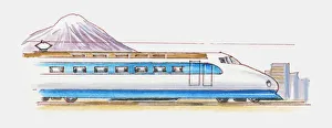 city, electric train, high speed train, horizontal, japan, mountain, no people, outdoors city, electric train, high speed train, horizontal, japan, mountain, no people, outdoors