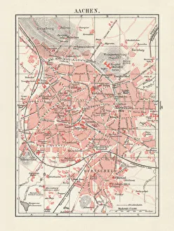 City map of Aachen, Germany, lithograph, published in 1897 City map of Aachen, Germany, lithograph, published in 1897