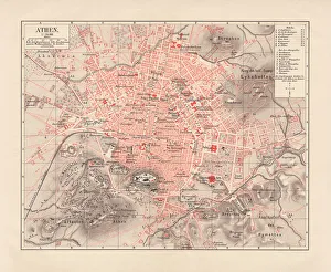 City map of Athens, lithograph, published in 1881 City map of Athens, lithograph, published in 1881