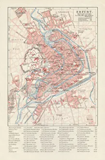 City map of Erfurt, Germany, lithograph, published in 1897 City map of Erfurt, Germany, lithograph, published in 1897
