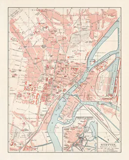 City map of Stettin, Germany (today Szczecin, Poland), lithograph, 1897 City map of Stettin, Germany (today Szczecin, Poland), lithograph, 1897