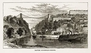 Clifton Suspension Bridge in Bristol, England Victorian Engraving, Circa 1840 Clifton Suspension Bridge in Bristol, England Victorian Engraving, Circa 1840
