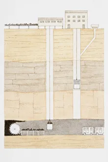 Coal mine showing two shafts, coal miners lift, and lift to transport coal to surface, diagram Coal mine showing two shafts, coal miners lift, and lift to transport coal to surface, diagram