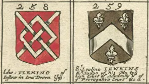 Coat of arms copperplate 17th century Fleming and Jenkins Coat of arms copperplate 17th century Fleming and Jenkins
