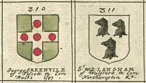 Coat of arms copperplate 17th century Greenville and Langham Coat of arms copperplate 17th century Greenville and Langham