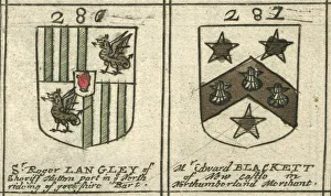 Coat of arms copperplate 17th century Langley and Blackett Coat of arms copperplate 17th century Langley and Blackett