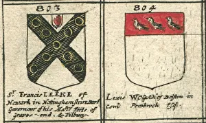 Coat of arms copperplate 17th century Leeke and Wogan Coat of arms copperplate 17th century Leeke and Wogan