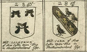 Coat of arms copperplate 17th century Lilburne and Carr Coat of arms copperplate 17th century Lilburne and Carr