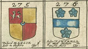 Coat of arms copperplate 17th century Mascie and Powtrell Coat of arms copperplate 17th century Mascie and Powtrell