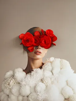 Collage with female portrait and red flowers Collage with female portrait and red flowers