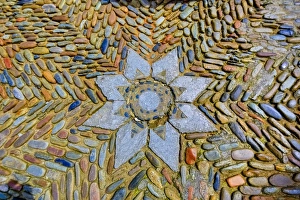 Colourful stone mosaic outside Girona Cathedral, Cathedral of Saint Mary of Girona Colourful stone mosaic outside Girona Cathedral, Cathedral of Saint Mary of Girona