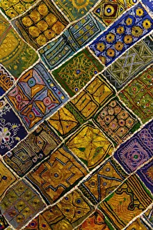 Colourful traditional wall hanging from Rajasthan, inlaid with small mirrors, Rajasthan Colourful traditional wall hanging from Rajasthan, inlaid with small mirrors, Rajasthan