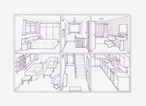 Cross section blueprint illustration of house showing rooms inside Cross section blueprint illustration of house showing rooms inside