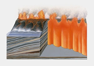 Cross section illustration of basaltic volcano Cross section illustration of basaltic volcano