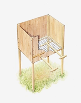 Cross section illustration of a home made wooden worm compost box Cross section illustration of a home made wooden worm compost box