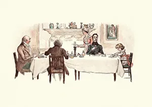 Three Curmudgeons eating a meal with a small child Three Curmudgeons eating a meal with a small child