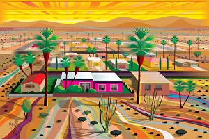 Desert Town in the Mojave Illustration in Vivid Color Desert Town in the Mojave Illustration in Vivid Color