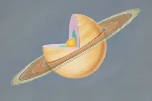 Diagram of planet Saturn with quarter of sphere removed to reveal subterranean layers Diagram of planet Saturn with quarter of sphere removed to reveal subterranean layers
