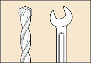 Digital illustration drill bit and spanner Digital illustration drill bit and spanner