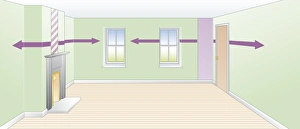 Digital illustration of living room prepared for wallpapering Digital illustration of living room prepared for wallpapering