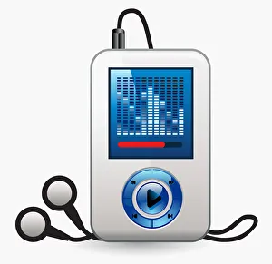 Digital illustration of MP3 player and headphones Digital illustration of MP3 player and headphones