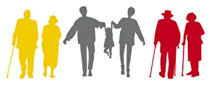 Digital illustration of multi-generation family shown in silhouette Digital illustration of multi-generation family shown in silhouette