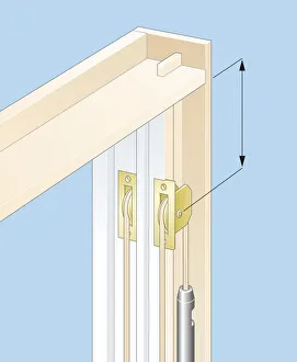 Digital illustration of pulley and cord on box frame of sash window Digital illustration of pulley and cord on box frame of sash window