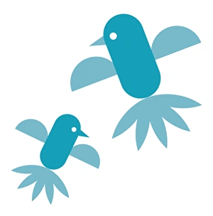 Digital illustration representing adult and young bluebirds flying Digital illustration representing adult and young bluebirds flying