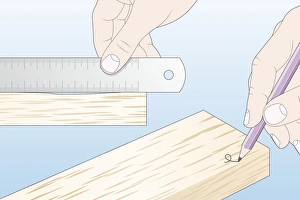 Digital illustration of ruler on piece of timber and marking end with loop to square up Digital illustration of ruler on piece of timber and marking end with loop to square up