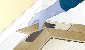 Digital illustration showing how to lay herringbone pattern floor block around perimeter using adhesive Digital illustration showing how to lay herringbone pattern floor block around perimeter using adhesive
