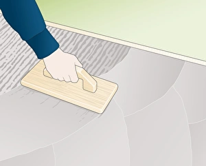 Digital illustration showing how to smooth rough surface of wet concrete using wooden Digital illustration showing how to smooth rough surface of wet concrete using wooden