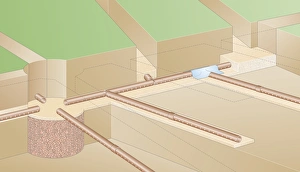 Digital illustration of underground land drainage system in garden Digital illustration of underground land drainage system in garden
