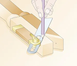 Digital Illustration of using pencil and sliding bevel to transfer joint angle to new Digital Illustration of using pencil and sliding bevel to transfer joint angle to new