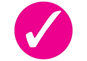 Digital illustration of white tick in pink circle Digital illustration of white tick in pink circle