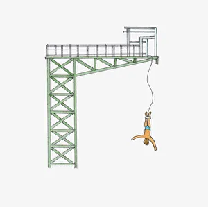 Digital illustration of young man bungee jumping from platform Digital illustration of young man bungee jumping from platform