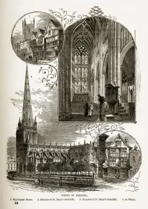 Bristol Landmarks Prints: Bristol Historic Landmarks in Yorkshire, England Victorian Engraving, Circa 1840