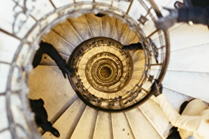 Directly above shot of people moving up spiral staircase in St. Stephens Basilica Directly above shot of people moving up spiral staircase in St. Stephens Basilica
